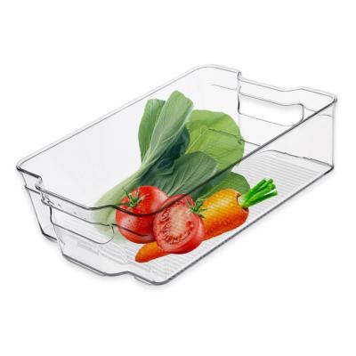 China Kitchen Fridge Storage Organizer Drawer Box Fridge Food Container Heatable Clear Stackable Plastic Bins Racks With Handles for sale