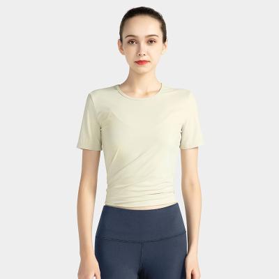 China Breathable Women Yoga Wear Yogo Neck T-shirt Custom Short Sleeve Workout Round Top Simple Gym For Women for sale