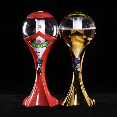 China Custom Waterproof 3L World Cup Beer Tower Bar Party Beverage Dispenser With Ice Tube Draft Beer Tower LED Lamp for sale