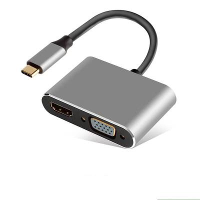 China Copper+Alluminum Alloy OEM Aluminum Alloy 4Kx2K 1080P Premium USB3.1 Type C Hub to HDTVI+VGA Converter Video 2 in 1 USB Type C Hub for sale