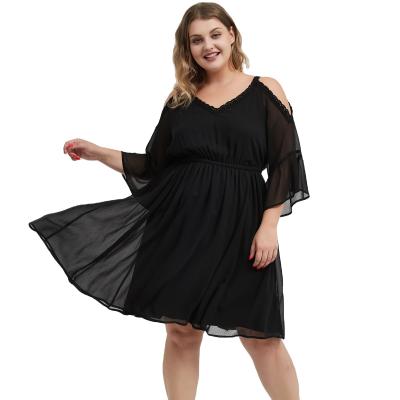 China Live Broadcast Spring Summer Plus Size Breathable Large Size Black Chill Out Midi Chiffon Dress Dress Casual Dress Summer Clothing for sale