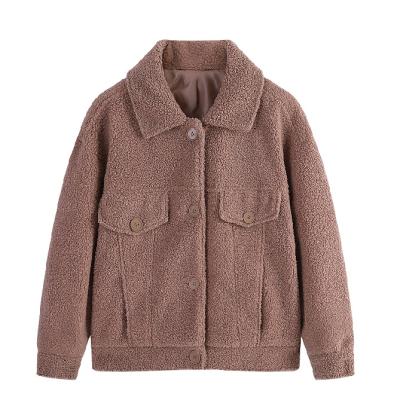 China Thermal READY TO SHIP Thick Turn-Down Teddy Fleece Trucker Button Through Winter Women Jacket Caramel Color Outdoor Jacket Thick Sweetie for sale