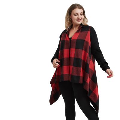 China Plus Size Women Plus Size Plaid Jacquard Jacquard Winter Black-Red Winter Drape Front Sweater Cardigan for sale