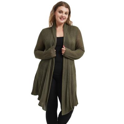 China Plus Size Women Plus Size Long Sleeve Big Size Pointelle Textured Fold Mixed Stitch Edge Sweater Cardigan for sale