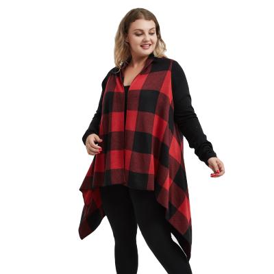 China The Whole Sale Plus Size 2021 Autumn Winter Plus Size Big Size Fashion Sleeve Plaid Casual Jacquard Long Spring Drape Front Sweater Cardigan for sale