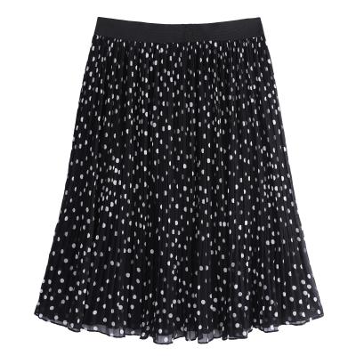 China 2021 spring summer plus size whole sale plus size large size color black spot printed casual chiffon skirt plus size skirt for sale