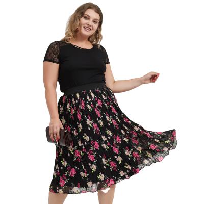 China Large Size Women Plus Size Chiffon Floral Print Casual Skirt for sale