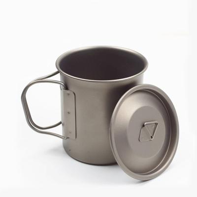 China Pure Titanium Cup Folding Handle 300ML Picnic Cup Sustainable Camping Ultralight Outdoor Coffee Coffee Cooking With Lid Mug for sale