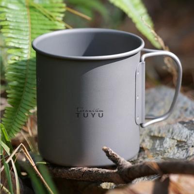 China Sustainable Pure Titanium Mug With Lid Outdoor Camping Water Tea Coffee Mug 450ML Ultralight Milk Mug for sale