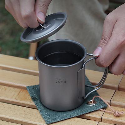 China Sustainable Pure Titanium Mug With Lid Outdoor Camping Water Tea Coffee Mug 500ML Ultralight Milk Mug for sale