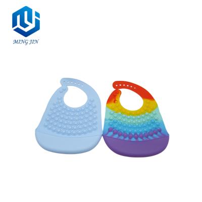 China Waterproof Bib Baby Silicone Babi Item Rainbow Color Silicone Bib Baby Press Toy New for sale