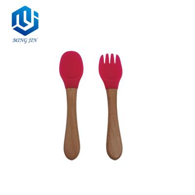 China BPA Free Silicone Bamboo Salad Spoon Best Selling Fork Set For Baby for sale