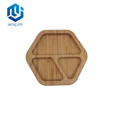 China New Natural Pentagon BPA Free Shape 3 Compartment Premium Bamboo Kids Suction Dishes for sale