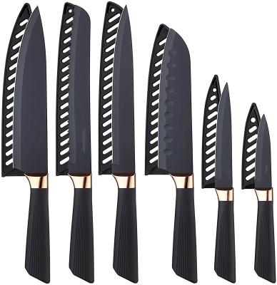 China High Quality Viable Plastic Coated Stainless Steel Kitchen Knife 6pcs Handle Chef Knife Kitchen Tableware Set.PP for sale