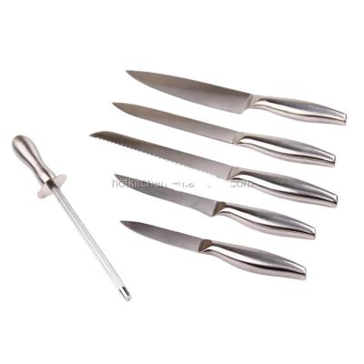 China Factory Outlet Sustainable Kitchen Knife Set All-stainless Steel Durable Chef Knife With Sharpening Rod for sale