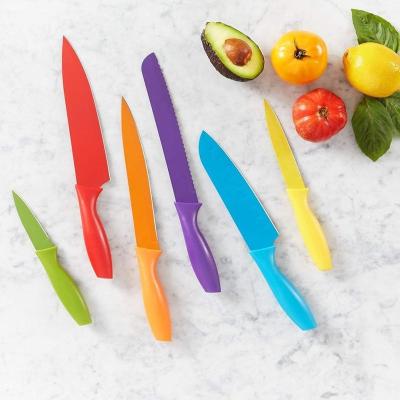 China Amazon Viable Hot Selling Plastic Color PP Handle Stainless Steel Blade 6pcs Kitchen Knife Set for sale