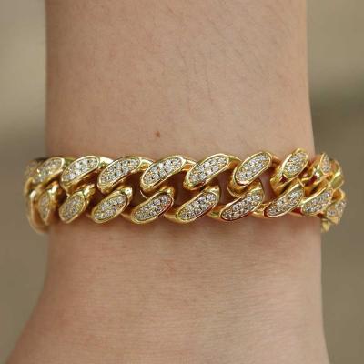 China Hiphop Diamond Cuban Link Bracelet (12mm) in yellow gold for sale