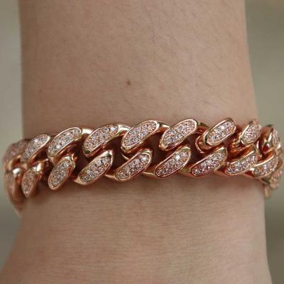 China Hiphop Diamond Cuban Link Bracelet (12mm) in Rose Gold for sale