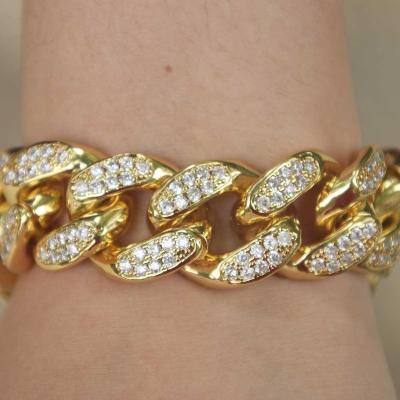 China Hiphop Diamond Cuban Link Bracelet (19mm) in yellow gold for sale