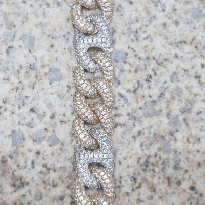 China Hiphop 2 Tone Cuban Diamond Chain Yellow Gold White Gold for sale