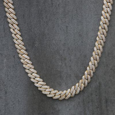 China Hiphop Diamond Prong Link Necklace (12mm) in yellow gold for sale