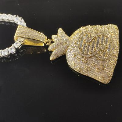 China Hot Selling Cute Fashion 18K Gold Wallet Hip Hop Jewelry Wallet Pendant Pendant + 4mm Tennis Chain for sale