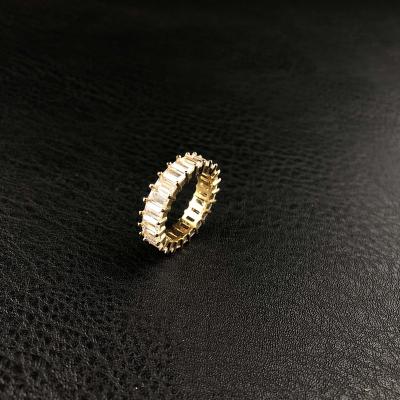 China Square Diamond Cuban Chain Single-row CZ Fork Cuban Link Necklace Ladder Ring in Yellow Gold and White Gold for sale