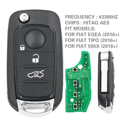 China For Fiat Egea Tipo 500X CN017011 3 Button Folding Flip Remote Smart Car Key With 433MHz 4A SIP22 Chip Uncut Blade For Fiat Egea Tipo 500X for sale