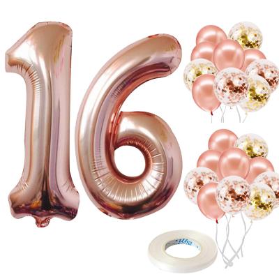 China Christmas/Birthday /Wedding Party Decor/Hot Sale 30pcs Rose Gold Confetti Balloons Number Mylar Gifts Amazon Balloon Kid's Happy Birthday Party Decorations for sale