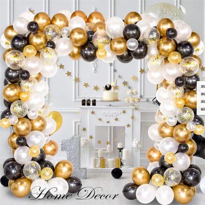 China Party Black Gold Balloon Garland Arch Kit Metallic Black Gold Chrome Latex Balloons Set For Graduation Decoration for sale