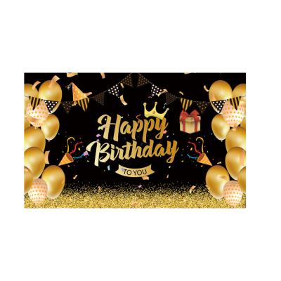 China Wholesale Happy Birthday Decor Black And Gold Party Decorations HAPPY BIRTHDAY Banner For Kids Adults Birthday Supplies Banner Backdrop for sale