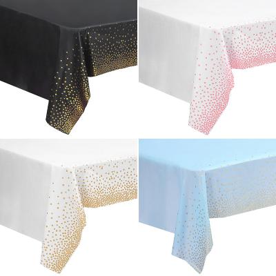 China Party 137*274cm Pink Black White Bule Tablecloth Plastic Disposable Table Cloth Peva Nappe De Bule With Gold Dots For Celebration for sale