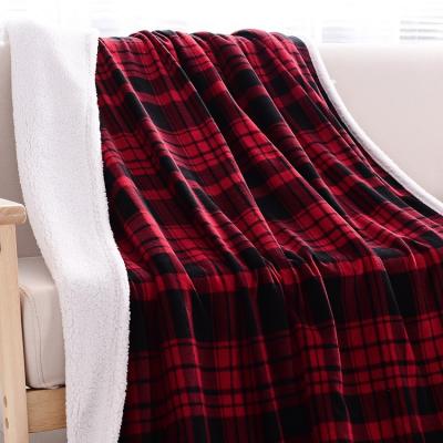 China Custom Printed Fleece And Sherpa Metallic Flannel Anti-pilling To Throw Blanket Wholesale Plaid Blanket for sale