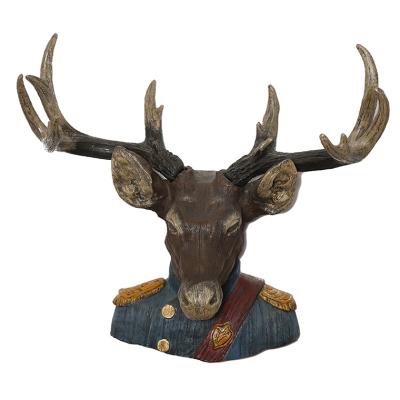 China Europe main sale resin horn sculpture in hot life size brown deer wall, resin wall art sculpture home decoration statue for sale