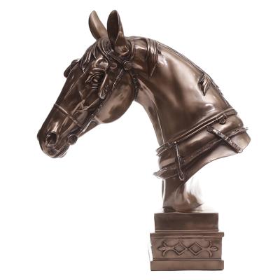 China Europe Wholesale Animal Home Decoration Miniatures Horse Head Resin Figurine With Plated Cooper for sale