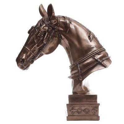 China Wholesale Luxury Indoor Statue Copper Home Accessories Europe Decoration Horse Head Resin Plated Decoration for sale