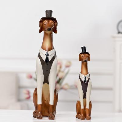 China Europe Gentleman Dog Home Decor Ornament Resin Dog Animal Ornaments Exquisite Custom Made Resin Statue for sale