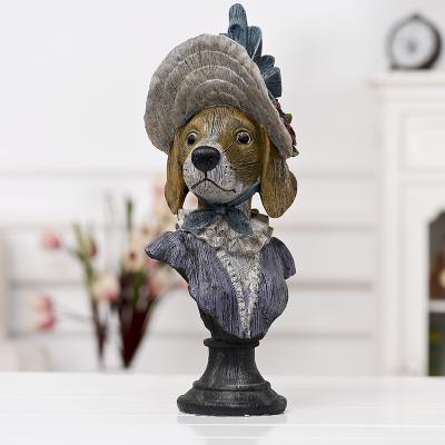 China Retro Resin Animal Colorful Dowager Dog Sculpture Europe Style Home Decor Ornament for sale