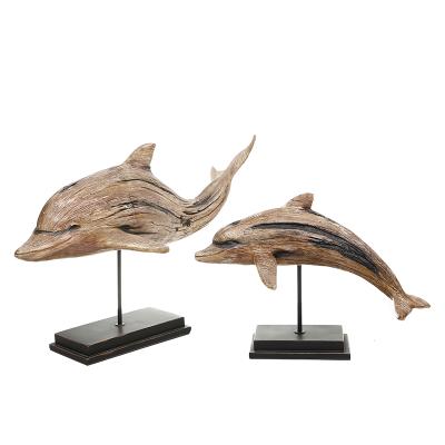 China Europe Souvenir Customer 3D Style Animal Wooden Dolphin Statues Resin Tourist Ornaments for sale