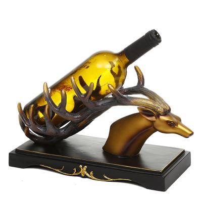 China Hot Selling Viable Resin Opens Style Animal Figurine Polyresin Deer Statue Wine Rack For Table Decoration for sale