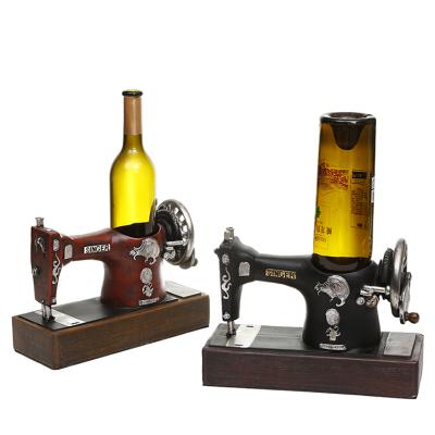 China Viable Custom Home Decor Opener Resin Wine Rack Sewing Machine Novelty Wine Bottle Holder Retro Small for sale