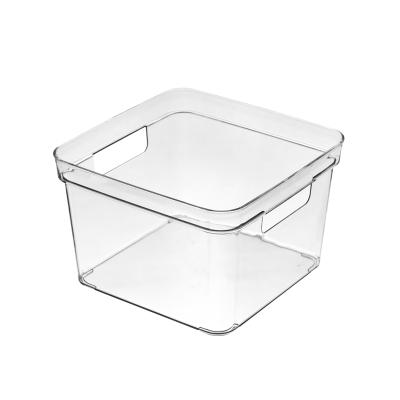 China Transparent PET Pantry Organizer Bins Storage Basket Sustainable With Cutout Handles for sale