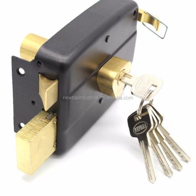 China Multi rim door lock night latch security steel door lock with 5pcs brass computer keys 10cm; 12cm; 14cm; each of the 3 rounds for sale