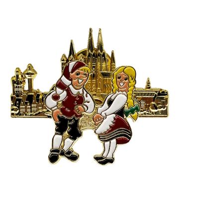 China EXCELLENT GIFT of Europe Made in Zinc Alloy and Soft Color Iron Enamel Gold Plating Bobblehead Enamel Lapel Pin Badge with Spring Connect for sale