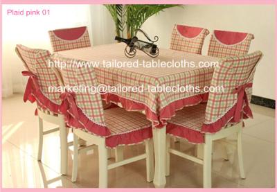 China Wrinkle free pink plaid table cloths and chair covers, cotton polyester blends, for sale