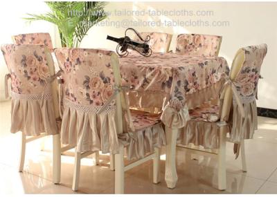 China Polyester cotton tablecloth and chair cover with Satin border, Peony design, for sale