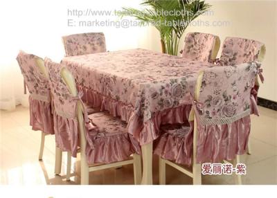 China Floral cotton tablecloths and chair covers with Satin border, polyester cotton blends, for sale