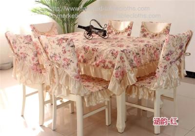 China Satin border floral cotton tablecloth and chair cover set, for sale