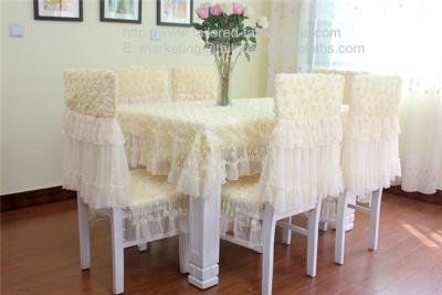 China Rosette lace wedding tablecloths and chair covers with 3D raised roses, for sale