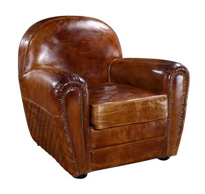 China Hotel Lounge Meeting Room Cigar Super Comfortable Antique Tan Leather Accent Sofa Retro Lounge Chairs for sale